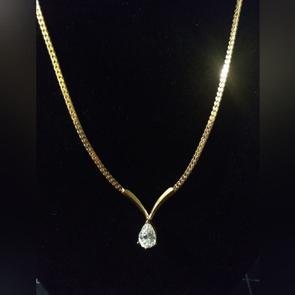 Gold Coloured Necklace, Wheat Pattern Chain with Cubic Zirconia Stone, 1… - Picture 5 of 12